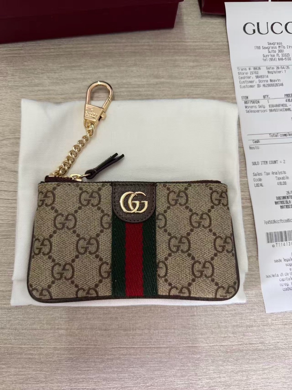 Gucci GG Supreme Card Pouch with Green and Red Web Stripe Ophidia zip key pouch